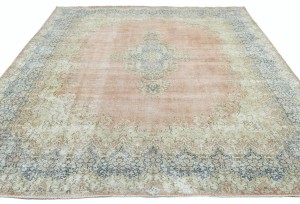 Antique Muted Floral 8'8X11'7 Distressed Vintage Oriental Rug
