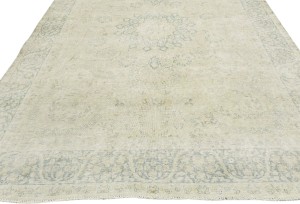 Antique Muted Beige Floral 7'7X10'4 Distressed Vintage Oriental Rug