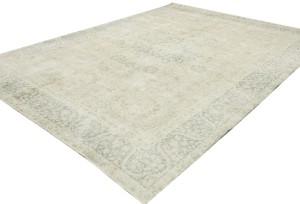 Antique Muted Beige Floral 7'7X10'4 Distressed Vintage Oriental Rug