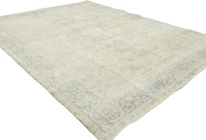 Antique Muted Beige Floral 7'7X10'4 Distressed Vintage Oriental Rug