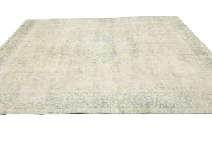 Antique Muted Beige Floral 7'7X10'4 Distressed Vintage Oriental Rug