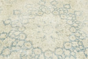 Antique Muted Beige Floral 7'7X10'4 Distressed Vintage Oriental Rug