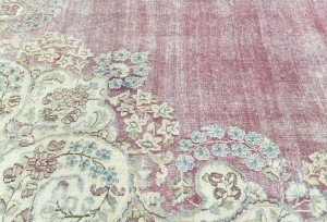 Antique Muted Red Floral 10X13 Distressed Vintage Oriental Rug