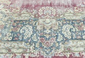 Antique Muted Red Floral 10X13 Distressed Vintage Oriental Rug