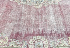 Antique Muted Red Floral 10X13 Distressed Vintage Oriental Rug