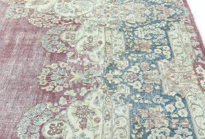 Antique Muted Red Floral 10X13 Distressed Vintage Oriental Rug