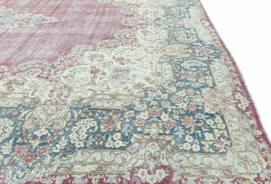 Antique Muted Red Floral 10X13 Distressed Vintage Oriental Rug