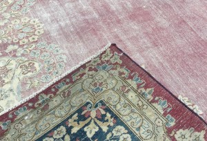 Antique Muted Red Floral 10X13 Distressed Vintage Oriental Rug