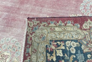 Antique Muted Red Floral 10X13 Distressed Vintage Oriental Rug