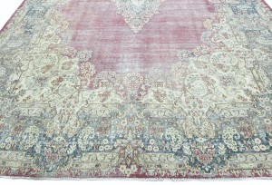 Antique Muted Red Floral 10X13 Distressed Vintage Oriental Rug