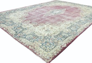 Antique Muted Red Floral 10X13 Distressed Vintage Oriental Rug