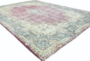 Antique Muted Red Floral 10X13 Distressed Vintage Oriental Rug