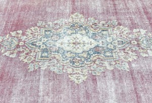 Antique Muted Red Floral 10X13 Distressed Vintage Oriental Rug