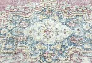 Antique Muted Red Floral 10X13 Distressed Vintage Oriental Rug