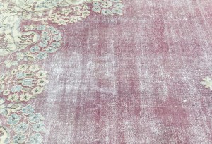 Antique Muted Red Floral 10X13 Distressed Vintage Oriental Rug