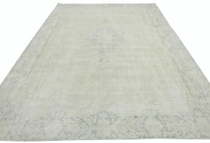 Antique Muted Beige Floral 9X12 Distressed Vintage Oriental Rug