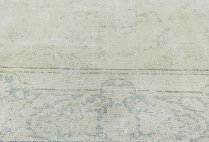 Antique Muted Beige Floral 9X12 Distressed Vintage Oriental Rug