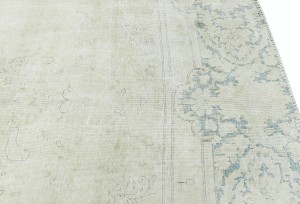 Antique Muted Beige Floral 9X12 Distressed Vintage Oriental Rug