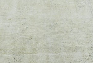 Antique Muted Beige Floral 9X12 Distressed Vintage Oriental Rug