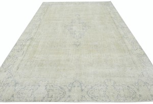 Antique Muted Beige Floral 9X12 Distressed Vintage Oriental Rug