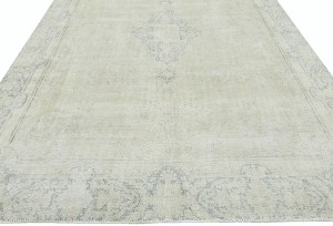 Antique Muted Beige Floral 9X12 Distressed Vintage Oriental Rug