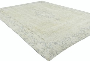 Antique Muted Beige Floral 9X12 Distressed Vintage Oriental Rug
