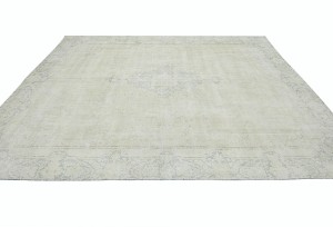 Antique Muted Beige Floral 9X12 Distressed Vintage Oriental Rug
