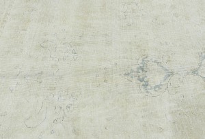 Antique Muted Beige Floral 9X12 Distressed Vintage Oriental Rug