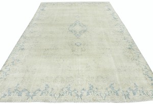 Antique Muted Beige Floral 7'7X10'6 Distressed Vintage Oriental Rug