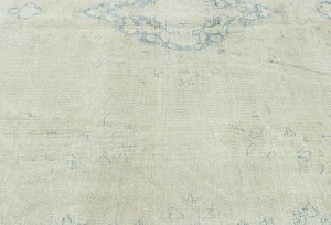 Antique Muted Beige Floral 7'7X10'6 Distressed Vintage Oriental Rug