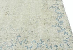 Antique Muted Beige Floral 7'7X10'6 Distressed Vintage Oriental Rug