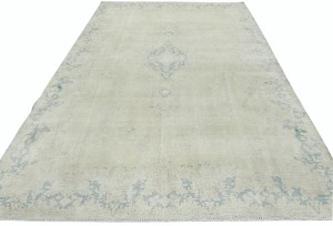 Antique Muted Beige Floral 7'7X10'6 Distressed Vintage Oriental Rug