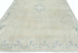 Antique Muted Beige Floral 7'7X10'6 Distressed Vintage Oriental Rug
