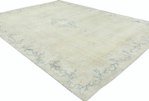 Antique Muted Beige Floral 7'7X10'6 Distressed Vintage Oriental Rug