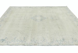 Antique Muted Beige Floral 7'7X10'6 Distressed Vintage Oriental Rug