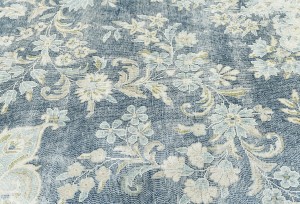 Antique Muted Navy Floral 9'5X12'9 Distressed Vintage Oriental Rug