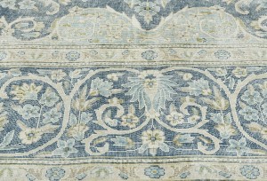 Antique Muted Navy Floral 9'5X12'9 Distressed Vintage Oriental Rug