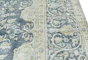 Antique Muted Navy Floral 9'5X12'9 Distressed Vintage Oriental Rug