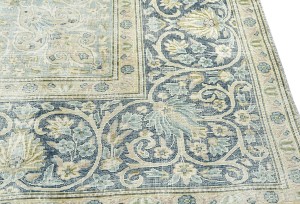 Antique Muted Navy Floral 9'5X12'9 Distressed Vintage Oriental Rug
