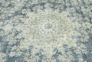 Antique Muted Navy Floral 9'5X12'9 Distressed Vintage Oriental Rug