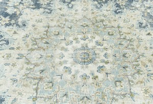 Antique Muted Navy Floral 9'5X12'9 Distressed Vintage Oriental Rug