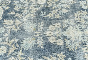 Antique Muted Navy Floral 9'5X12'9 Distressed Vintage Oriental Rug
