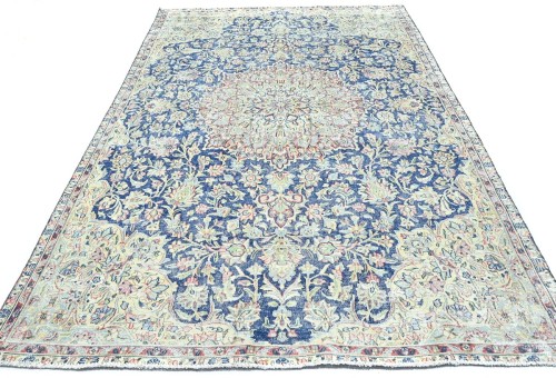 Antique Muted Blue Floral 6'3X9'5 Distressed Vintage Oriental Rug