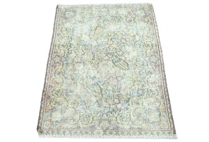 Antique Muted Floral 1'9X2'5 Distressed Vintage Oriental Rug