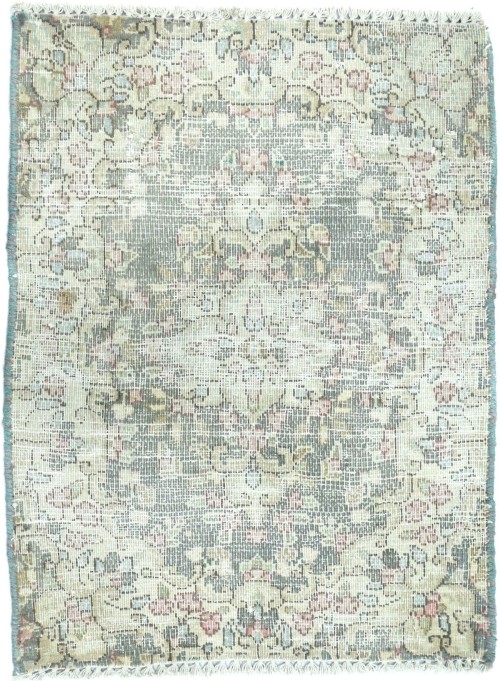 Antique Muted Taupe Floral 1'6X2'0 Distressed Vintage Oriental Rug