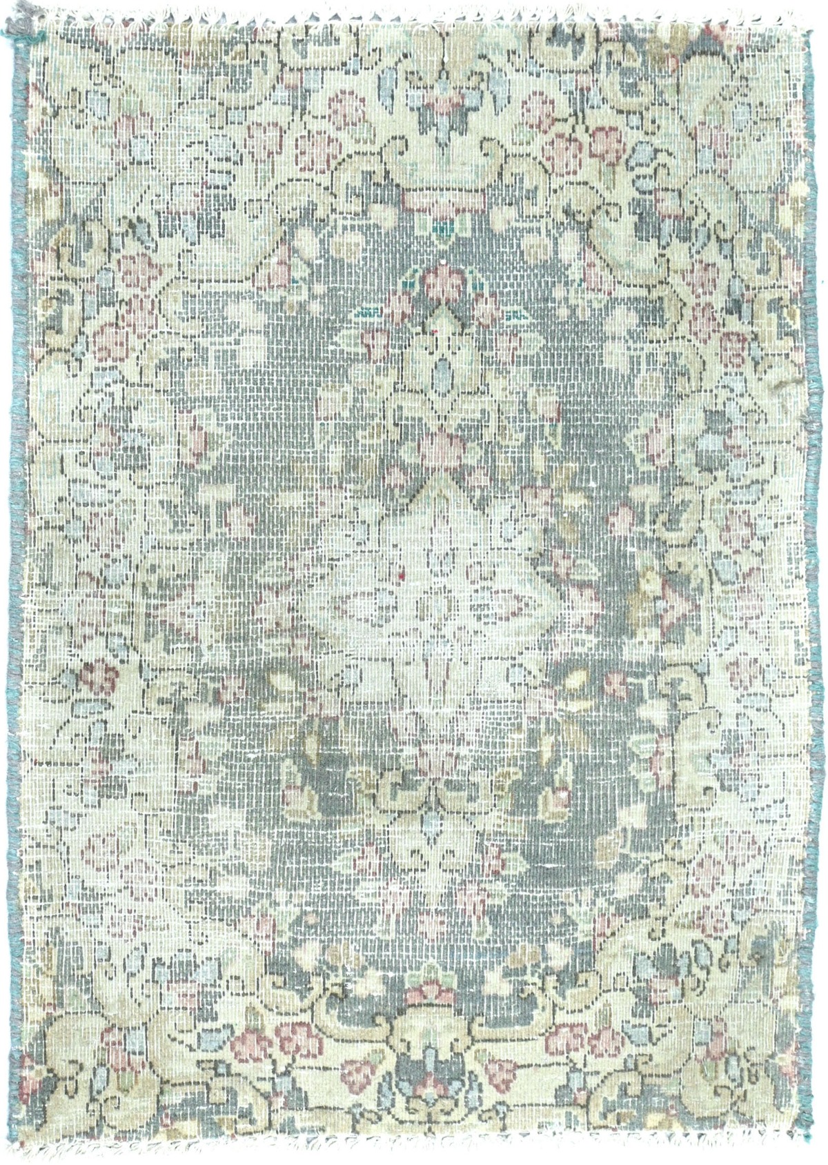 Antique Muted Taupe Floral 1'6X2'0 Distressed Vintage Oriental Rug