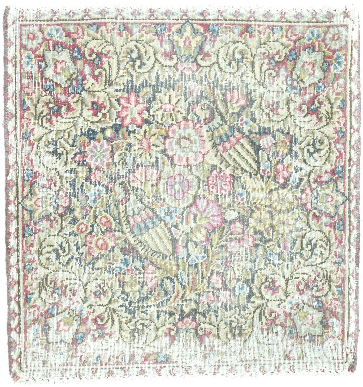 Antique Muted Floral 1'8X1'8 Distressed Vintage Oriental Square Rug
