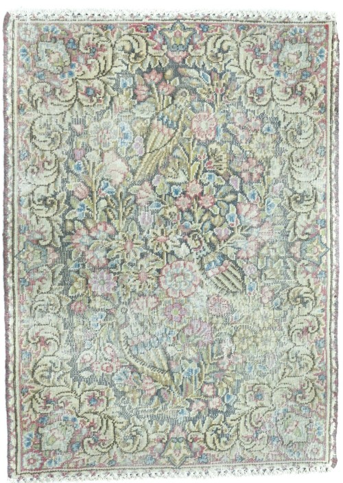 Antique Muted Floral 1'9X2'3 Distressed Vintage Oriental Rug