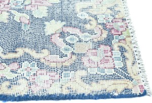 Antique Muted Navy Floral 1'5X2 Distressed Vintage Oriental Rug