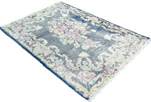 Antique Muted Navy Floral 1'5X2 Distressed Vintage Oriental Rug